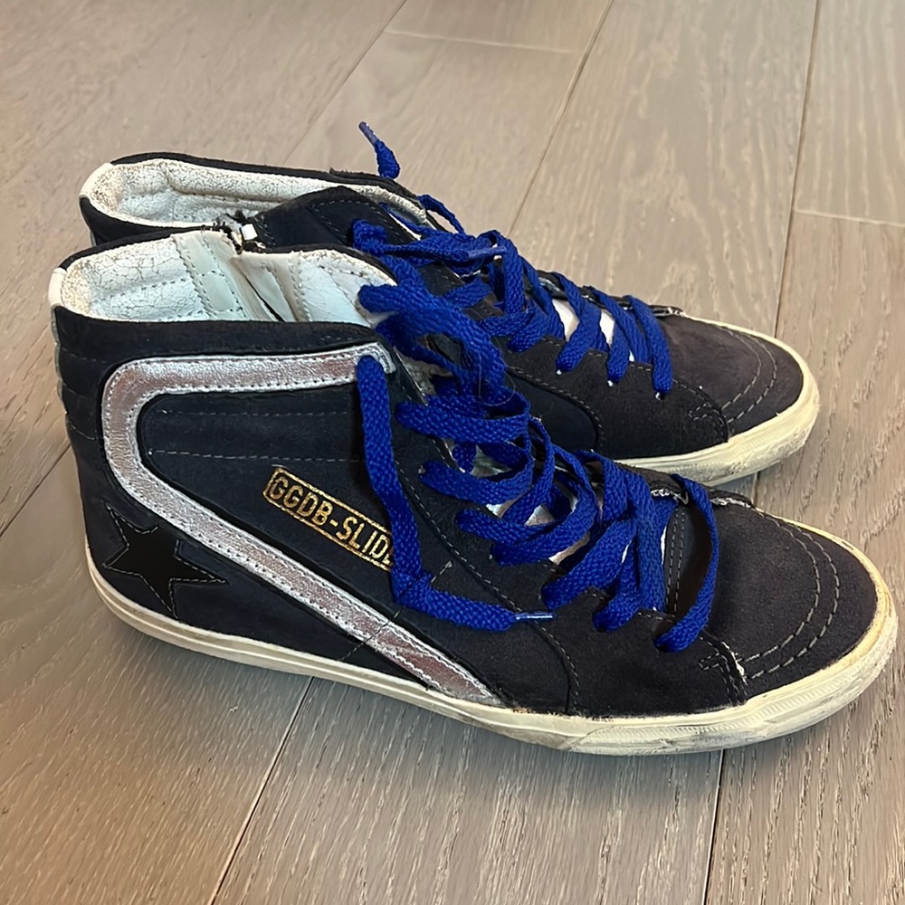 Brand new without tags authentic Slide off black with blue stripes Golden Goose